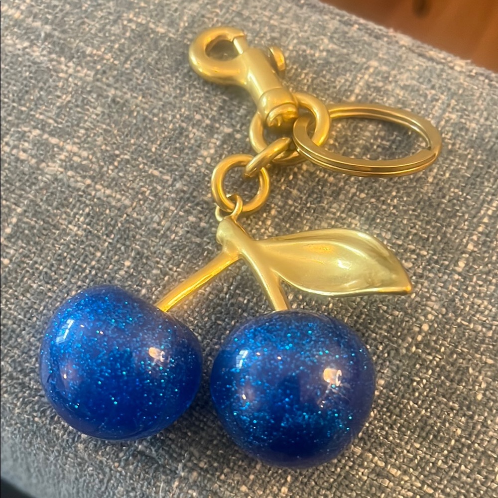 Gold and Blue Cherry Keychain NWOT
